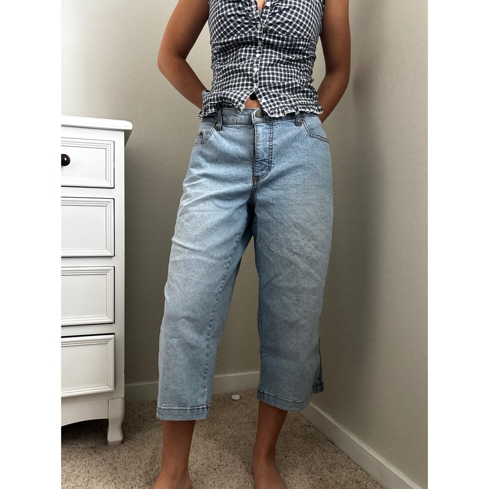 SO Stretch Light Wash Denim Capri Jeans Size 13 Contrast Stitching Y2K Aesthetic